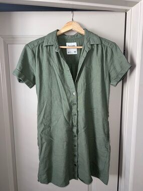 Abercrombie & Fitch Olive Green Short-Sleeve Button-Down Shirt Dress
